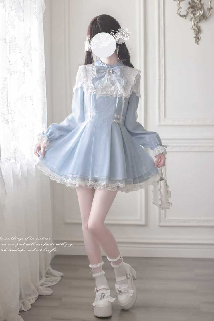 Aqua Angel Heartbeat Bow-Detailed Lace Jirai Dress