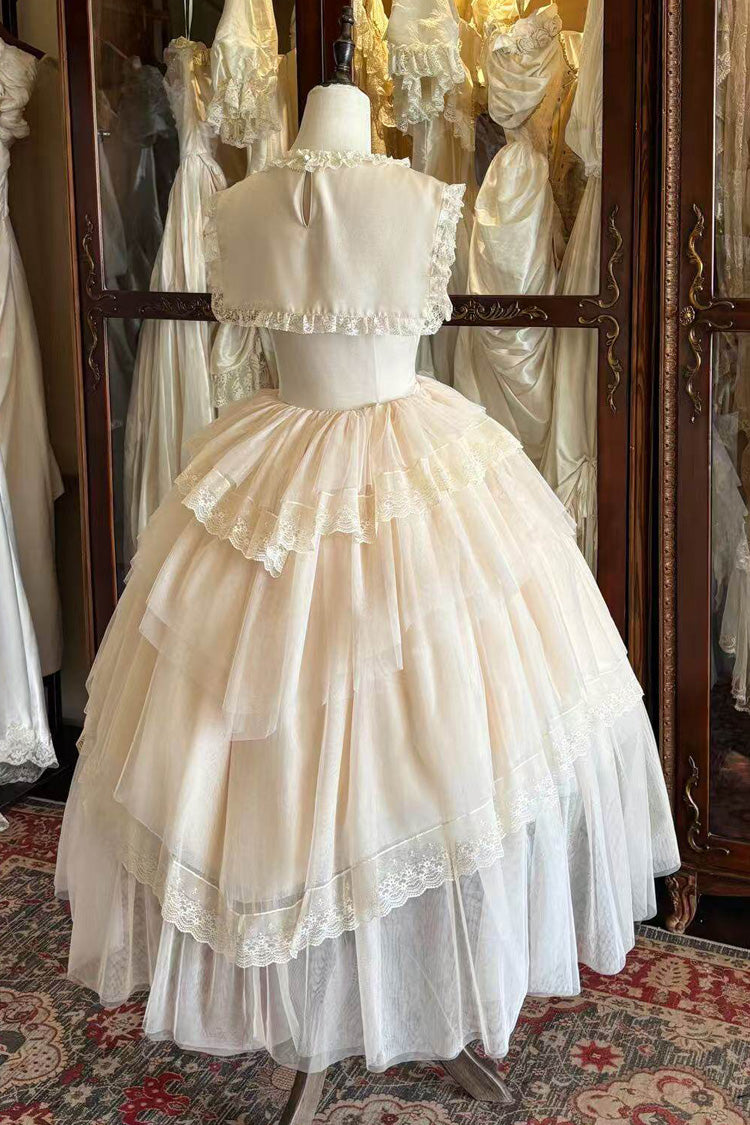 Ivory Elegant Dress with Triple Ruffles and Bow Embellishments - Dream by the Pillow