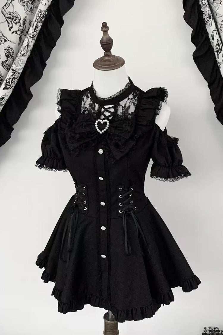 Silver Candle Elegy Gothic Jirai Kei Ruffle Top and Shorts Ensemble