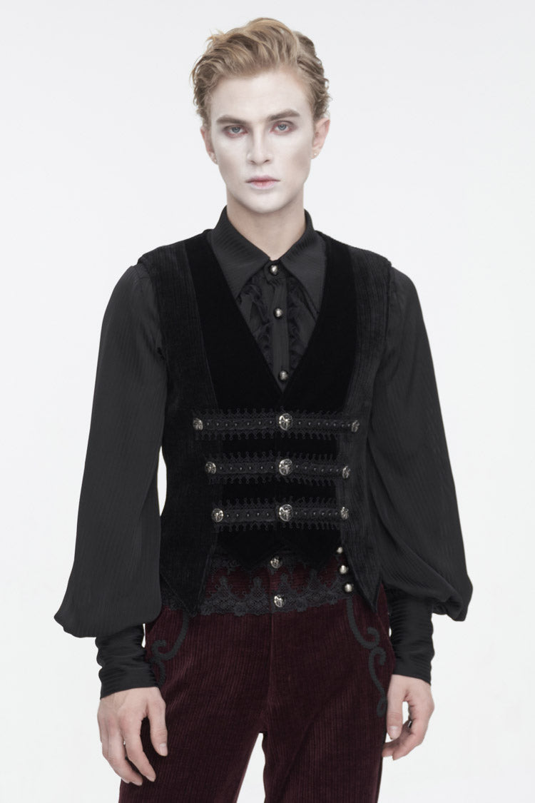 Jet Velvet Corduroy Trim Gothic Waistcoat for Men