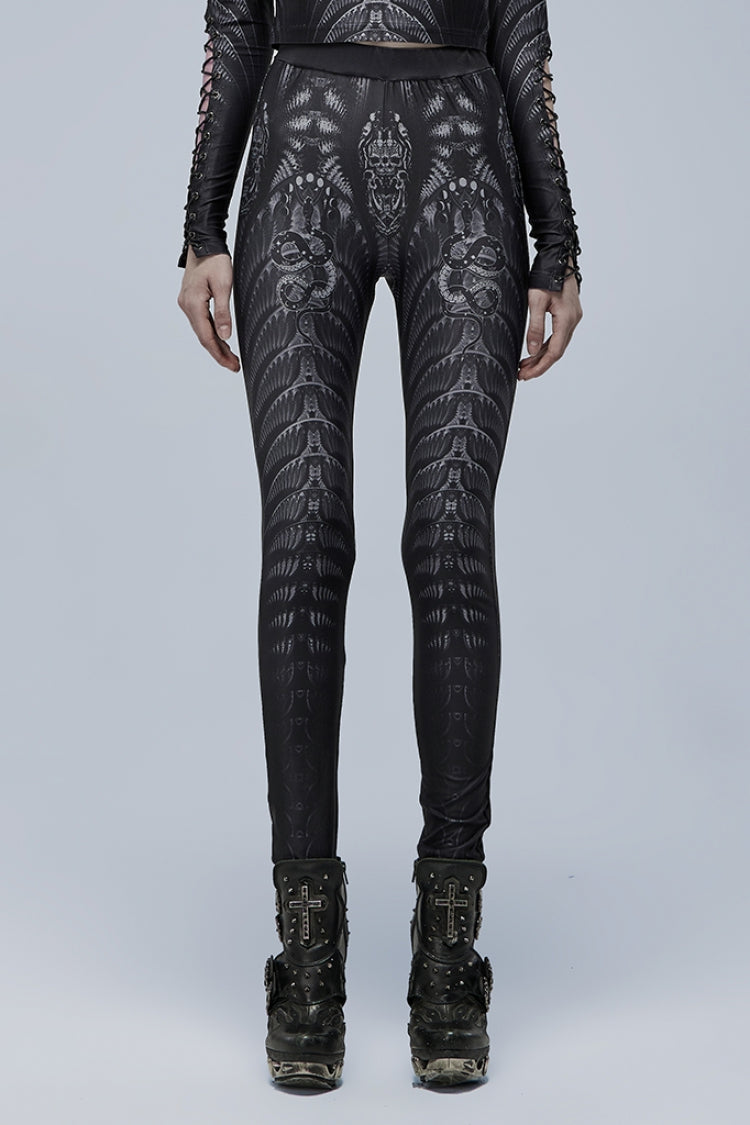 Skull Print Sheer Slim Gothic Leggings