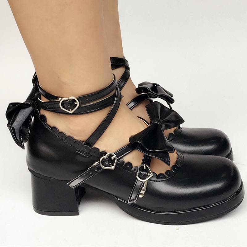 Custom Lolita SP168083 Cute Black Bow Shoes Made