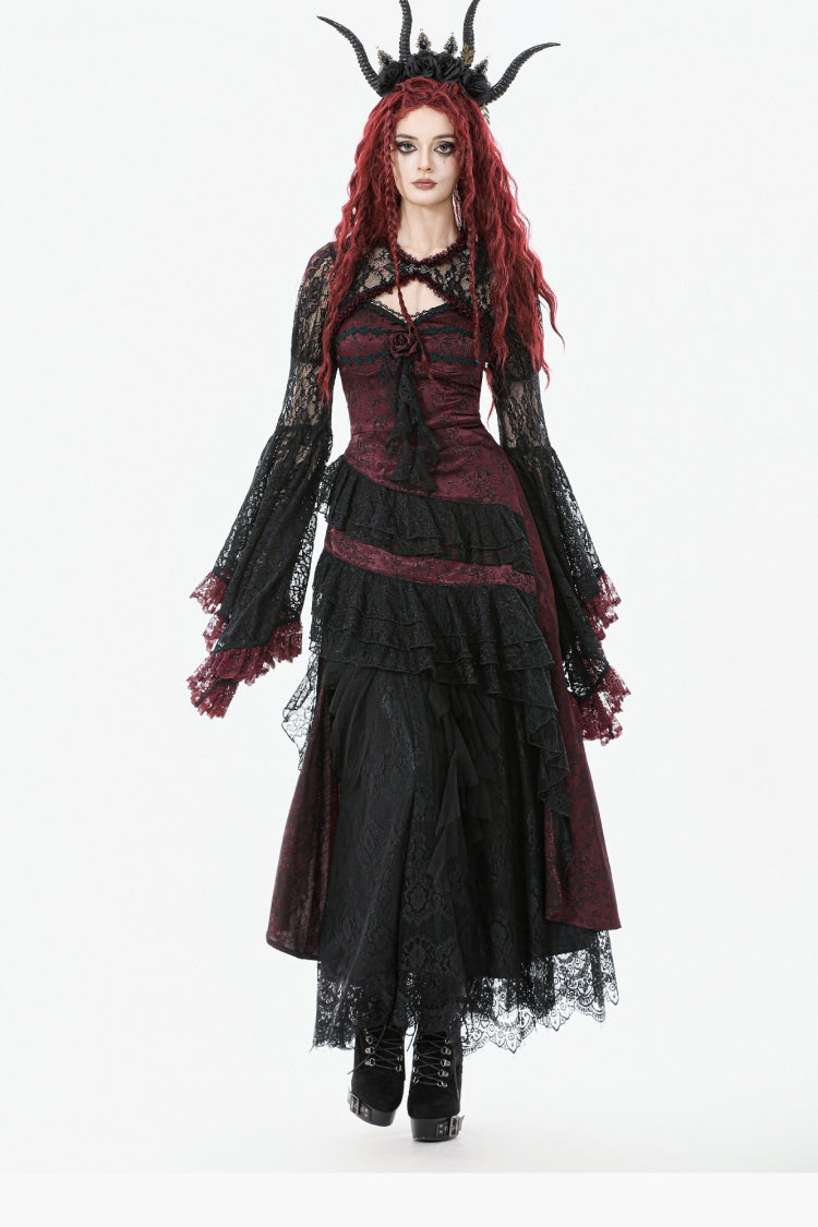 Rose Irregular Multi-Layered Lace Ruffled Gothic Slip Dress Wedding Dress