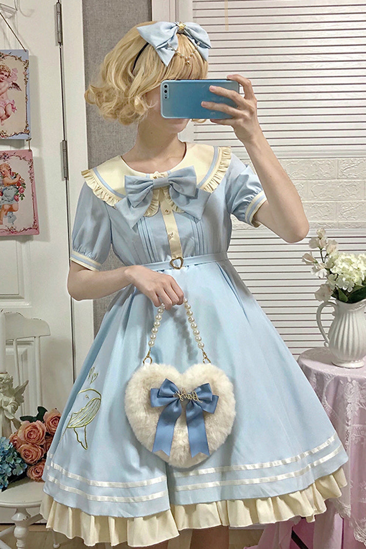 Navy Sailor Short Sleeve Sweet Lolita Dress with Whale Print