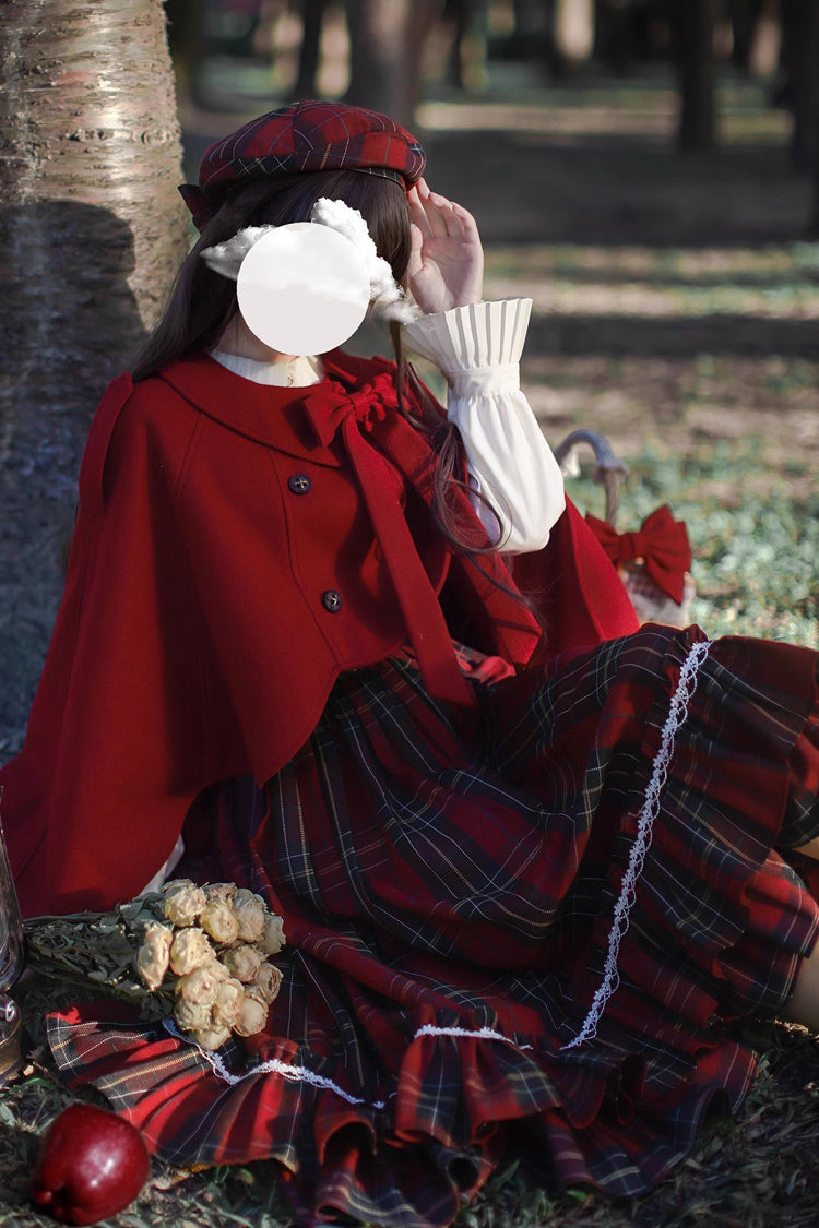Red Plaid Print Bow Sweet Vintage Jumper - Little Red Riding Hood