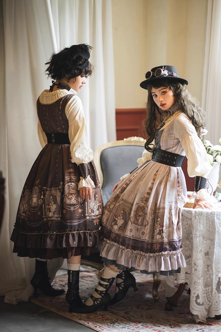 Lantern-Sleeved Lolita Dress with Ruffled Demon Print