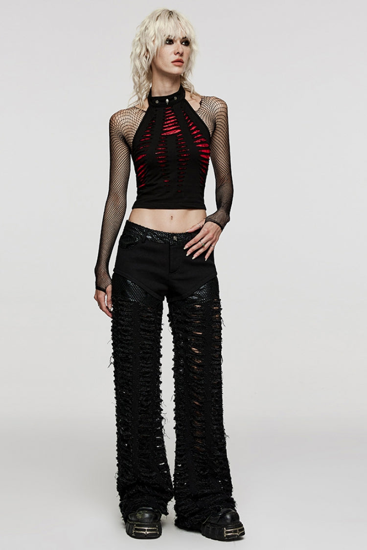 Spider Print Hollow Stitching Ripped Steampunk Vest