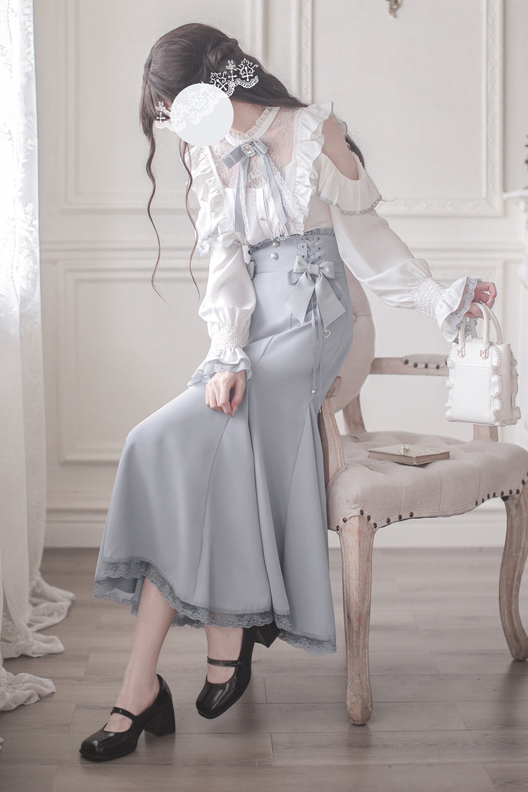 Navy Slim-Fit Sweet Lolita Fishtail Dress with Bowknot Accents