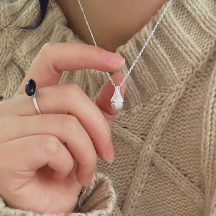 Agate Pendant Alloy Necklace - XL3280 - White / One Size