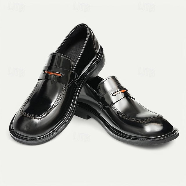Slip-On Premium Cowhide Black Loafers with Decorative Men's