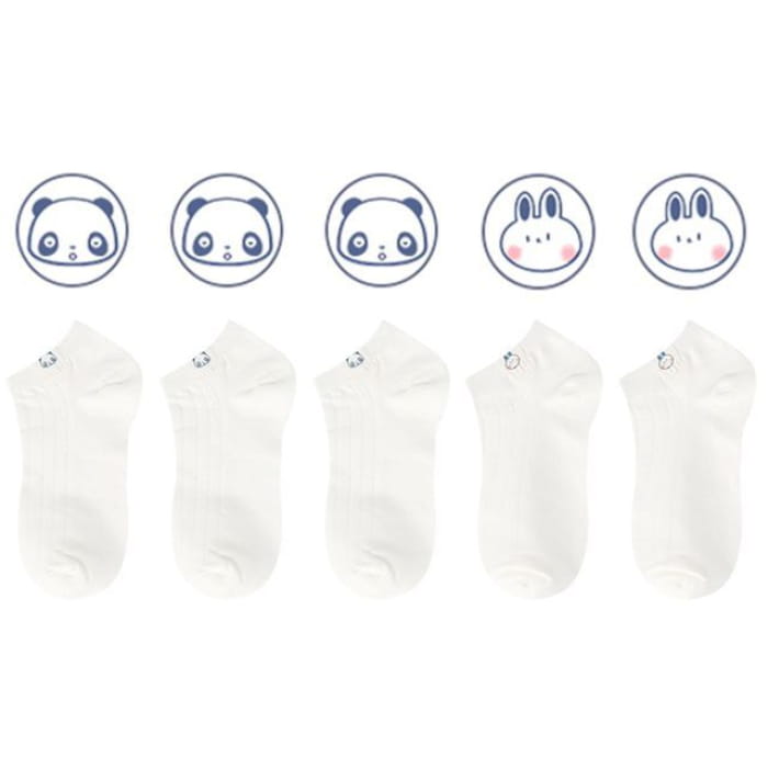 Animal Tag Low Cut Socks Set - Of 5 Pairs - Type E - Almond