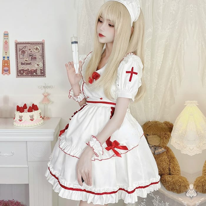 Anna White Red Nurse Maid Dress ON651 - dress