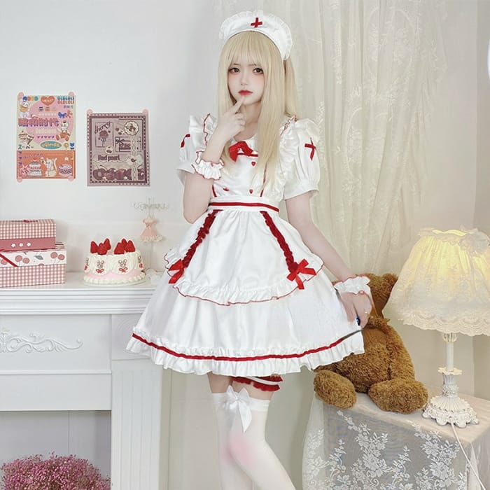 Anna White Red Nurse Maid Dress ON651 - dress