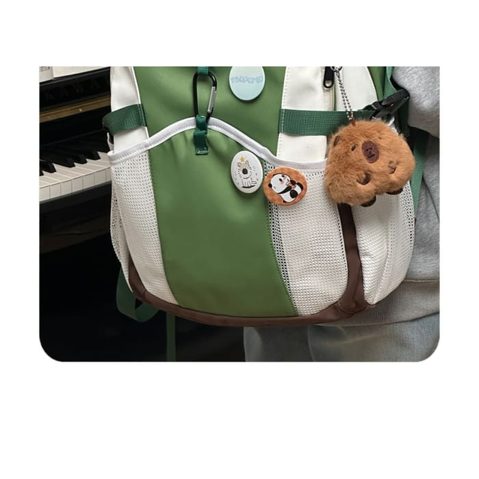 Applique Mesh Panel Multi-Pocket Backpack / Bag Charm