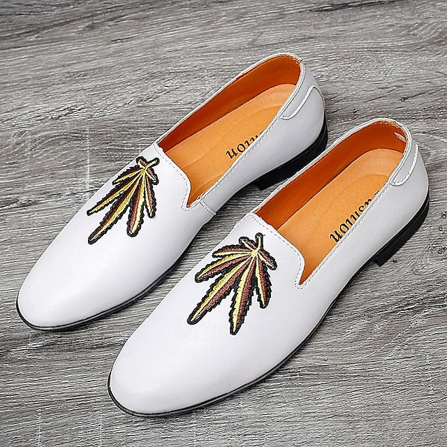 Prom Shoes Faux Leather Loafers with - Men's Feather White