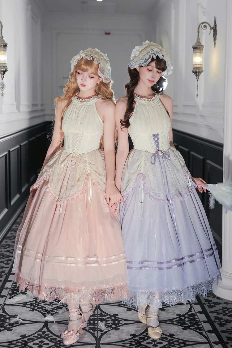 Halterneck Sleeveless Printed Lace Corset Lolita JSK Set