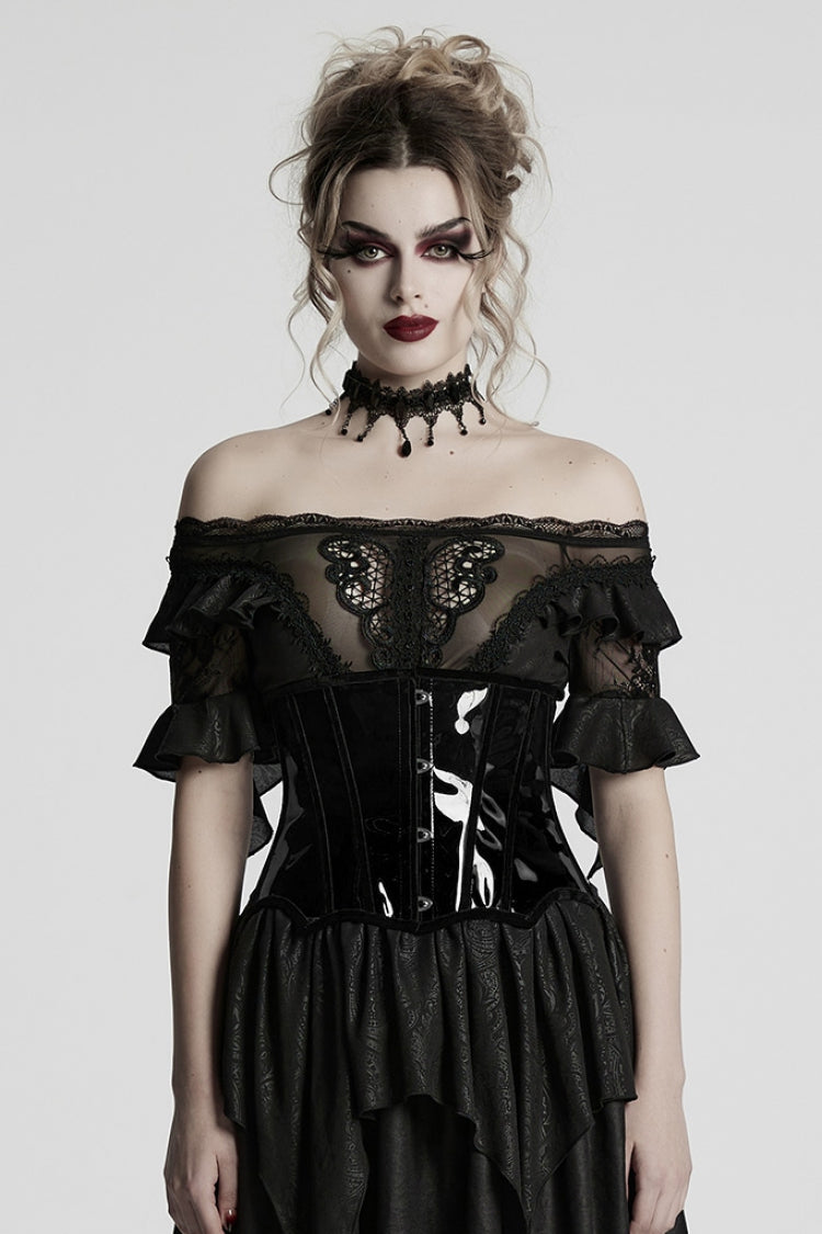 Glossy Vinyl Underbust Corset for Gothic Women