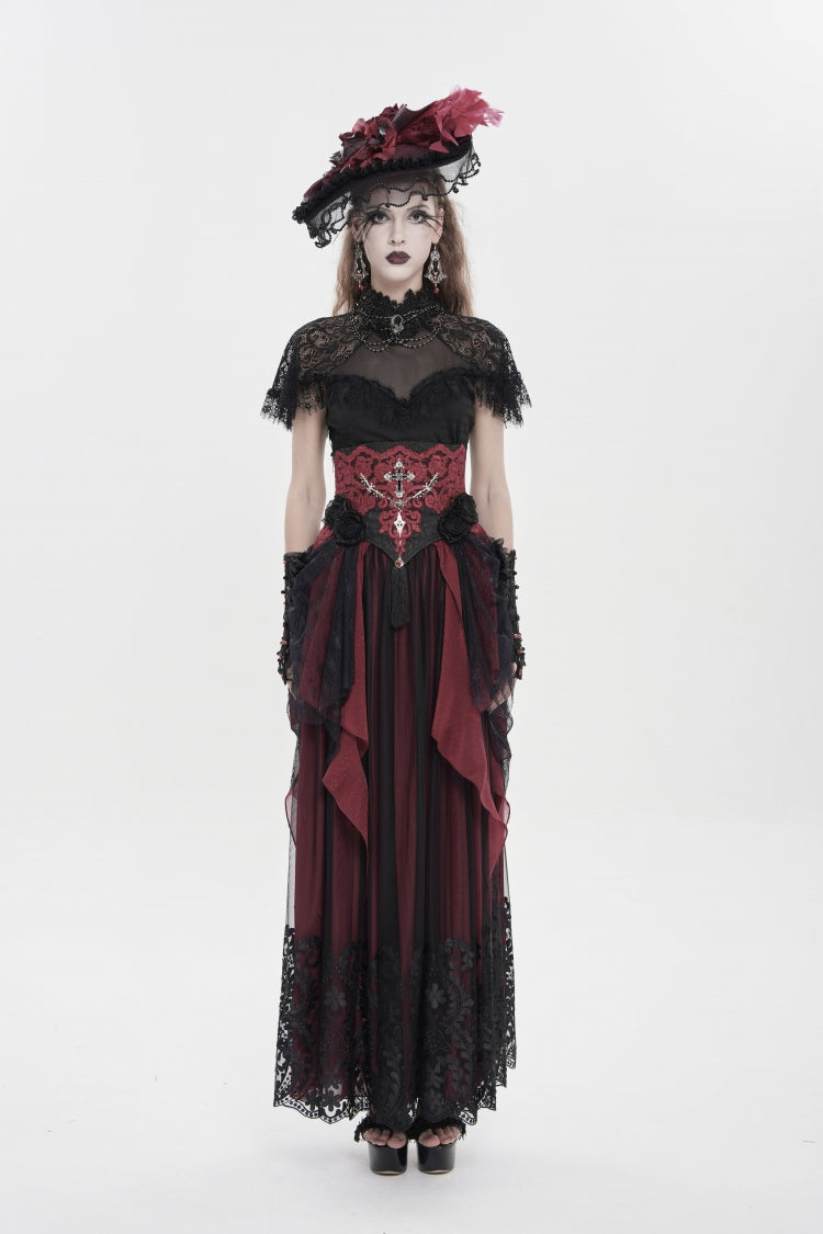 Crimson & Noir Embroidered Rose Underbust Corset with Lace Accents