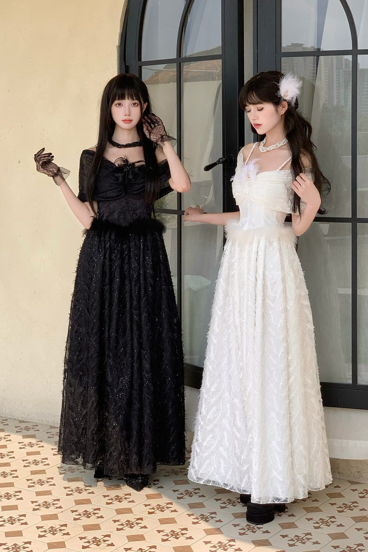 Ivory Moonlight Off-Shoulder Jacquard Embroidered Bow Gothic JSK