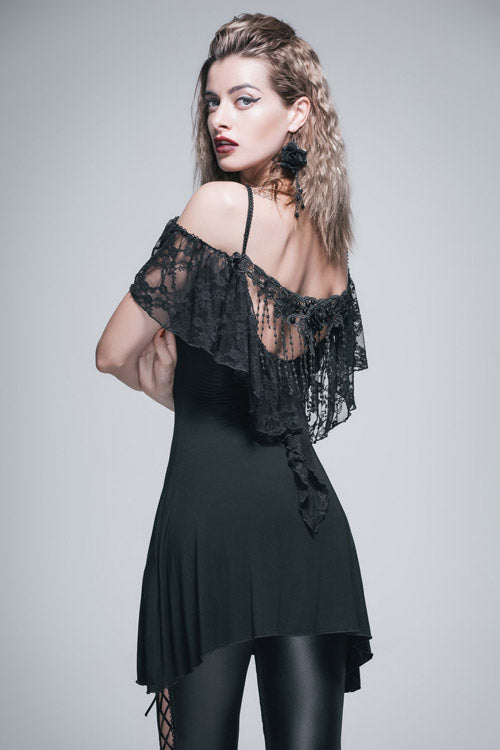 Long Gothic Tee with Rose Lace and Tassel Back