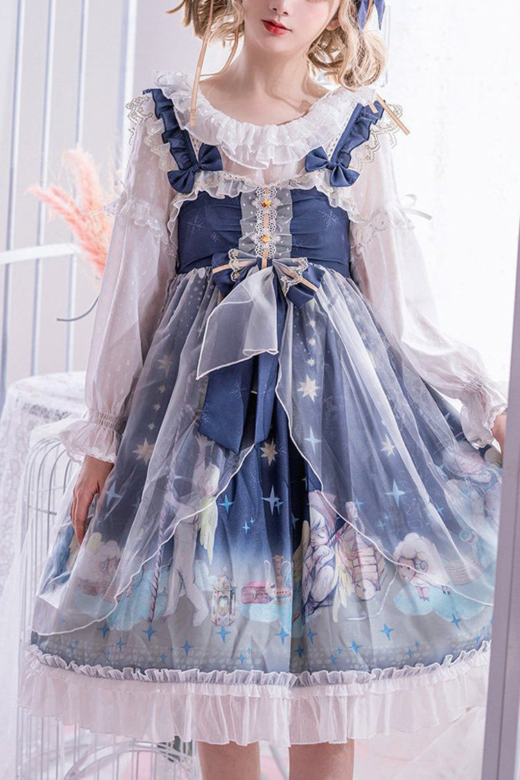 Blue Lace Chiffon Sweet Lolita Jsk Dress Little Prince Printed - Altfashion Shop