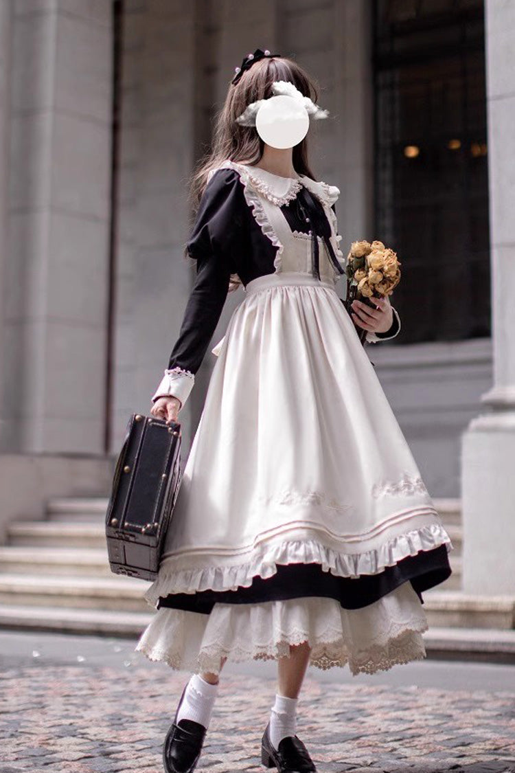 Black Doll Collar Long Sleeve Bow Classic Vintage Dress - Angelina