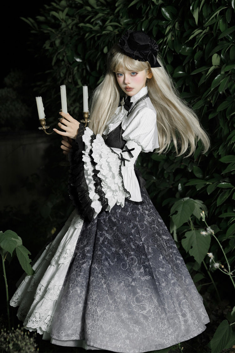 Black White Printed Bone Magic Ruffle Cardigan Lace Classic Gothic Princess Lolita Jsk Dress
