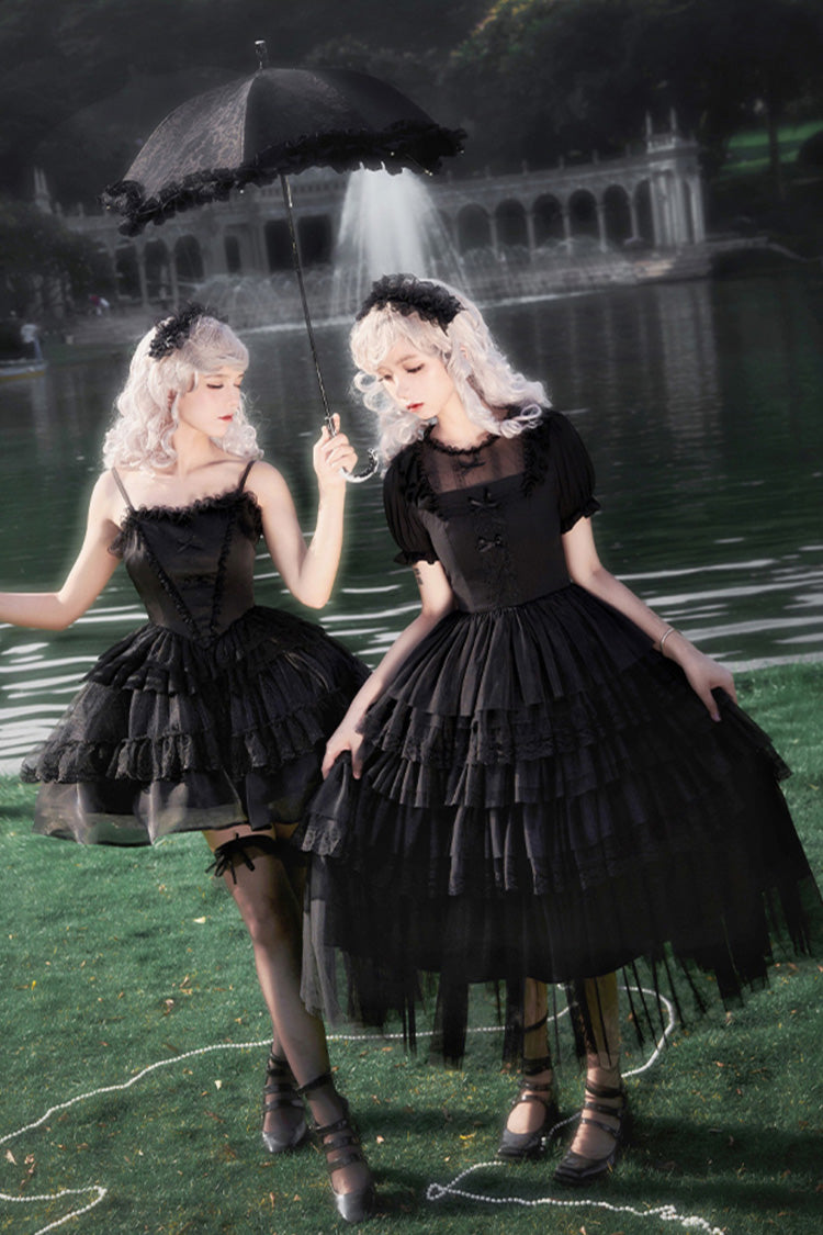Black Gothic Drawstring JSK with Ruffle Details