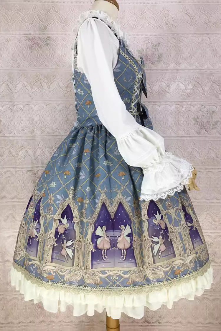 Elf Print JSK Dress with Ruffles, Bowknot, Sweet Lolita Style