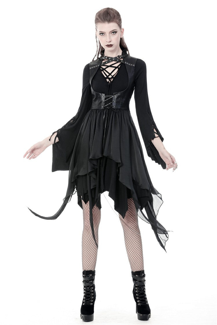 Punk Jacket with Cut-Out Chest Irregular Hem Lace-Up Buckles