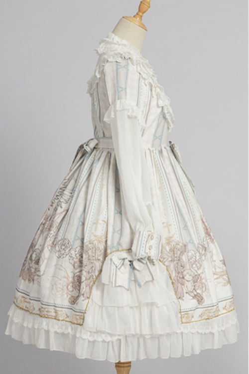 Classic Lolita OP Dress - Ruffled Collar, Long Sleeve, Print