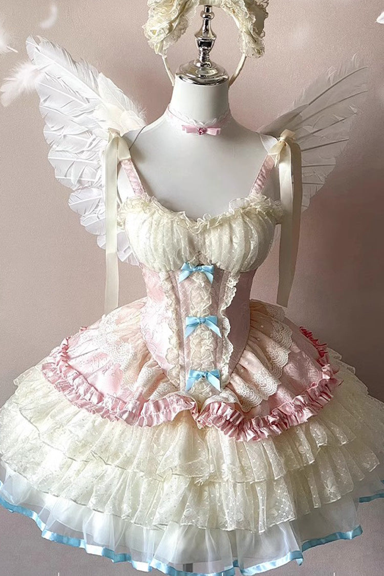 Pink Multi-Layered Ruffled Bow Lace Ballet Sweet Lolita Dress