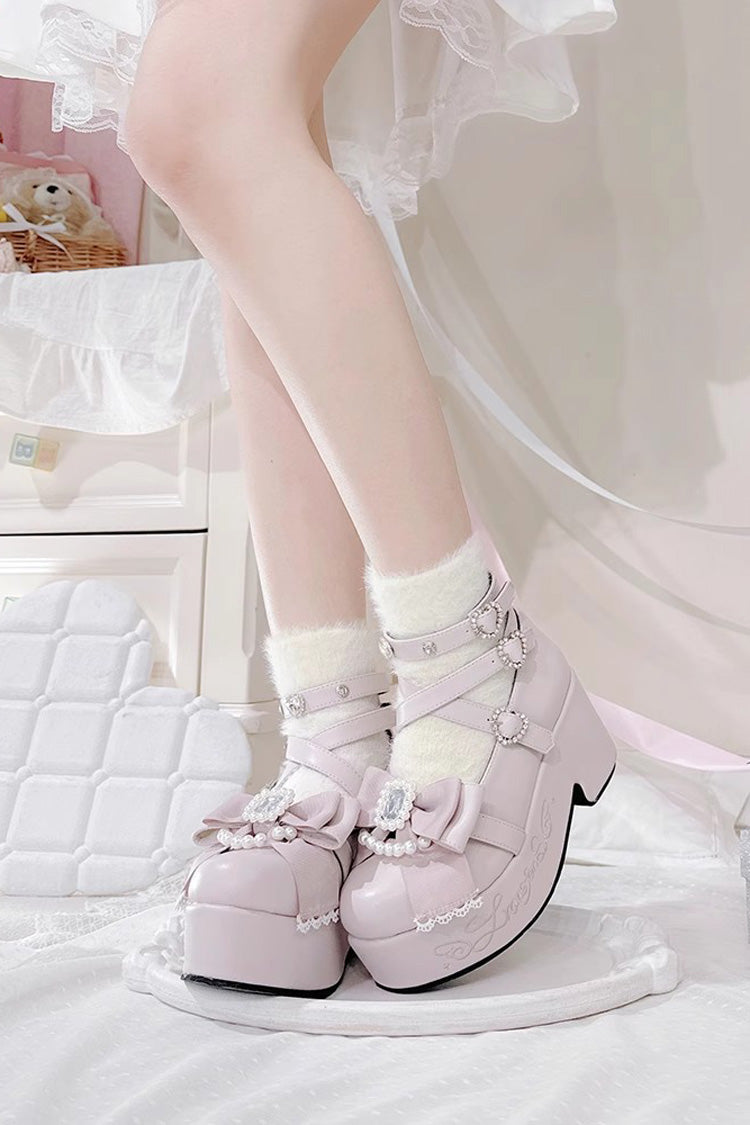 Declaration Of First Love Embroidery Bowknot Sweet Jirai Kei Platforms - 4 Colors