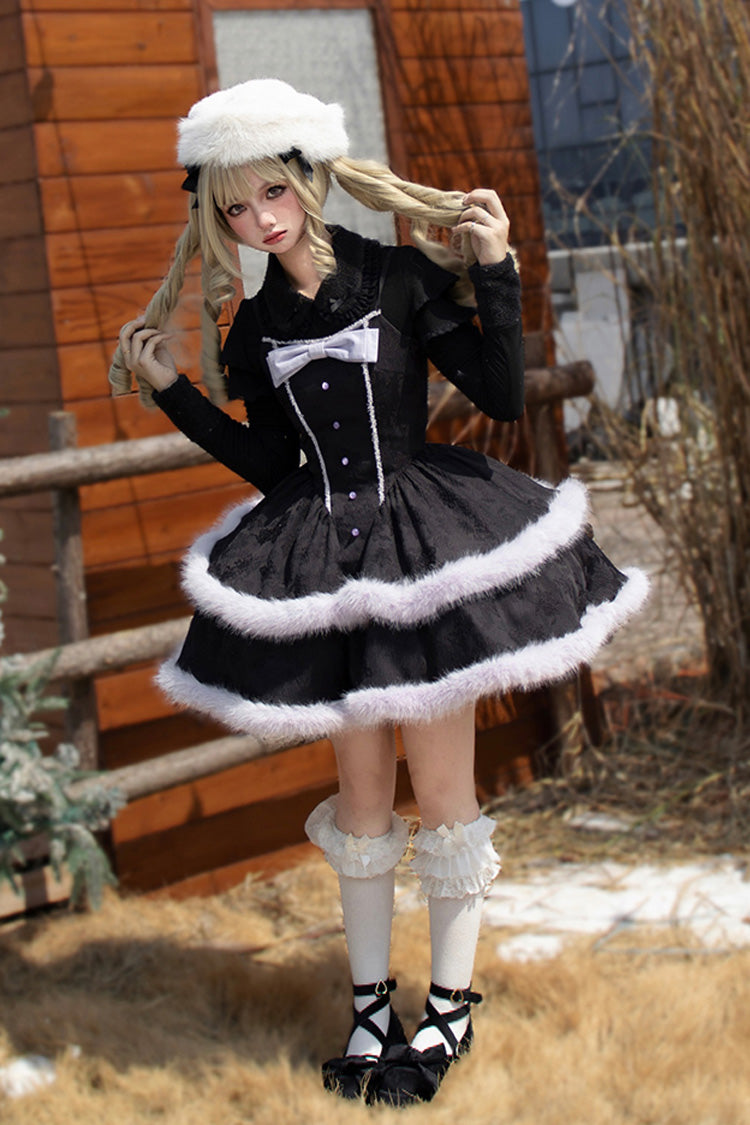 Jacquard Furry Bow Sweet Lolita JSK Dress