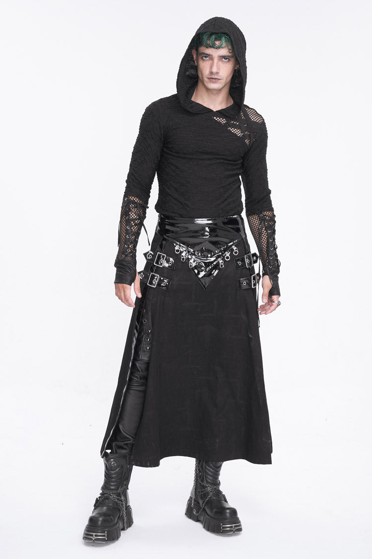 Patent Split Front Punk Skirt for Men