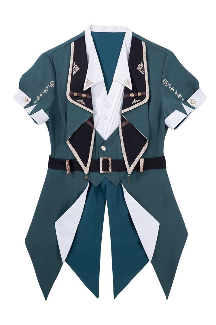 Square Collar Embroidered Studded College Prince Ouji Set