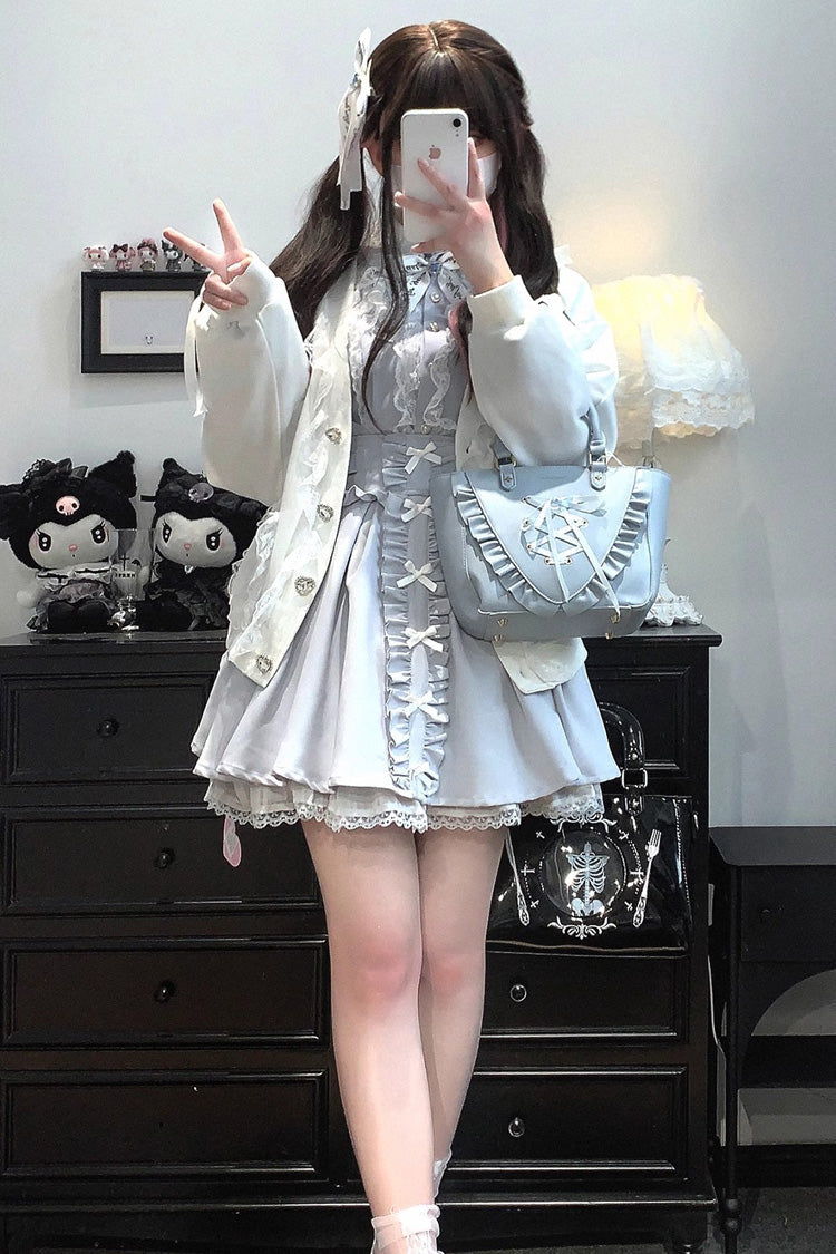 [Dolls Only] Ruffle Bowknot Lace Lace-Up Sweet Jirai Kei Strap Gown 4 Colors