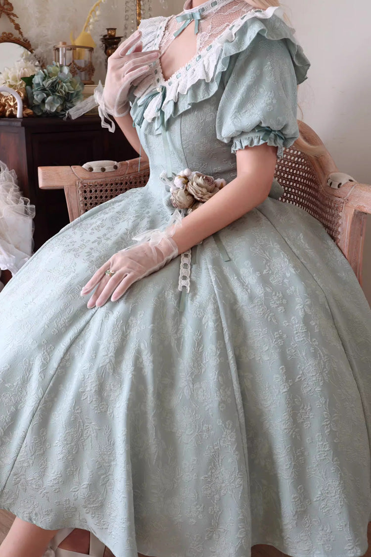 Green Short Sleeve Ruffle Bowknot Sweet Princess Dress