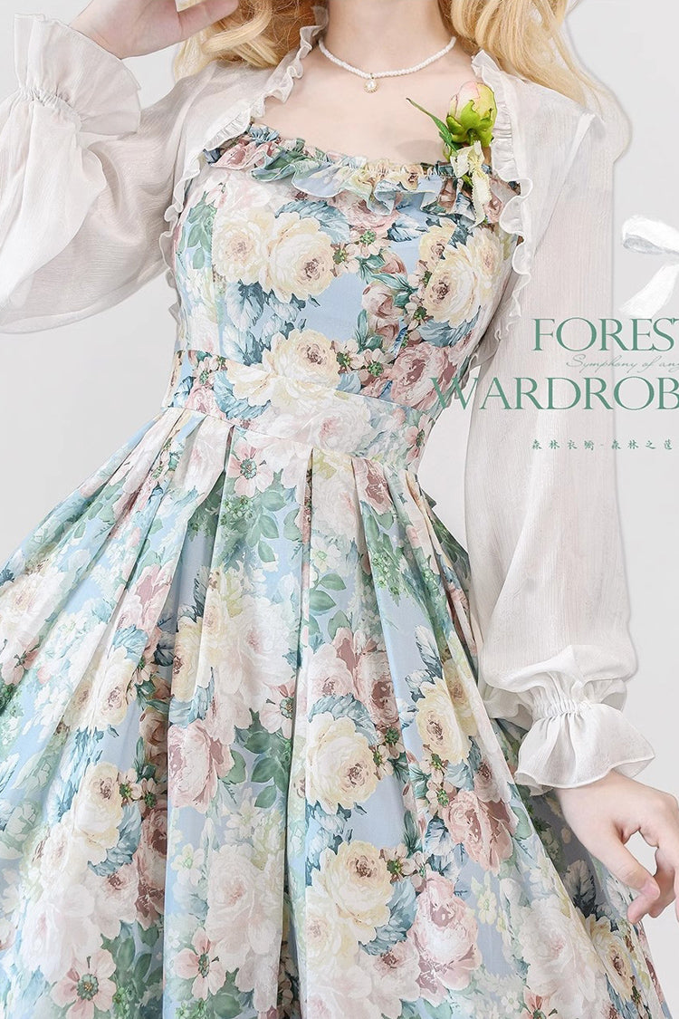 Multi-Color Green Field Flowers Bowknot Sweet Jsk Dress