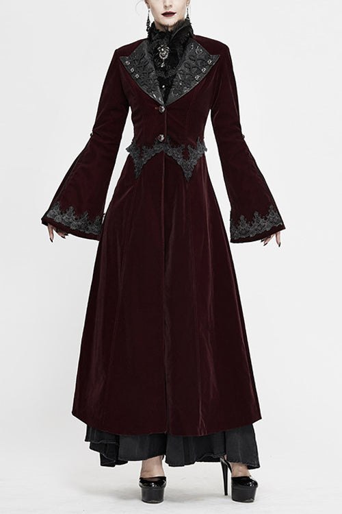 Scarlet Lace Flared Sleeve Velvet Gothic Coat