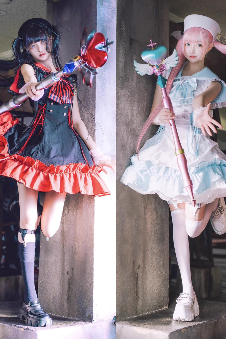 Jirai Kei Dress with Doll Collar and Ruffle Bow - Magical Girl, 2 Hues