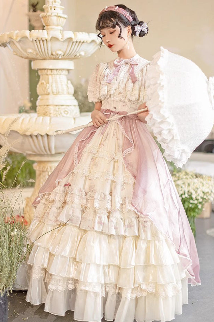 Multicolor Bellflower Printed Lace Sweet Princess Lolita Dress