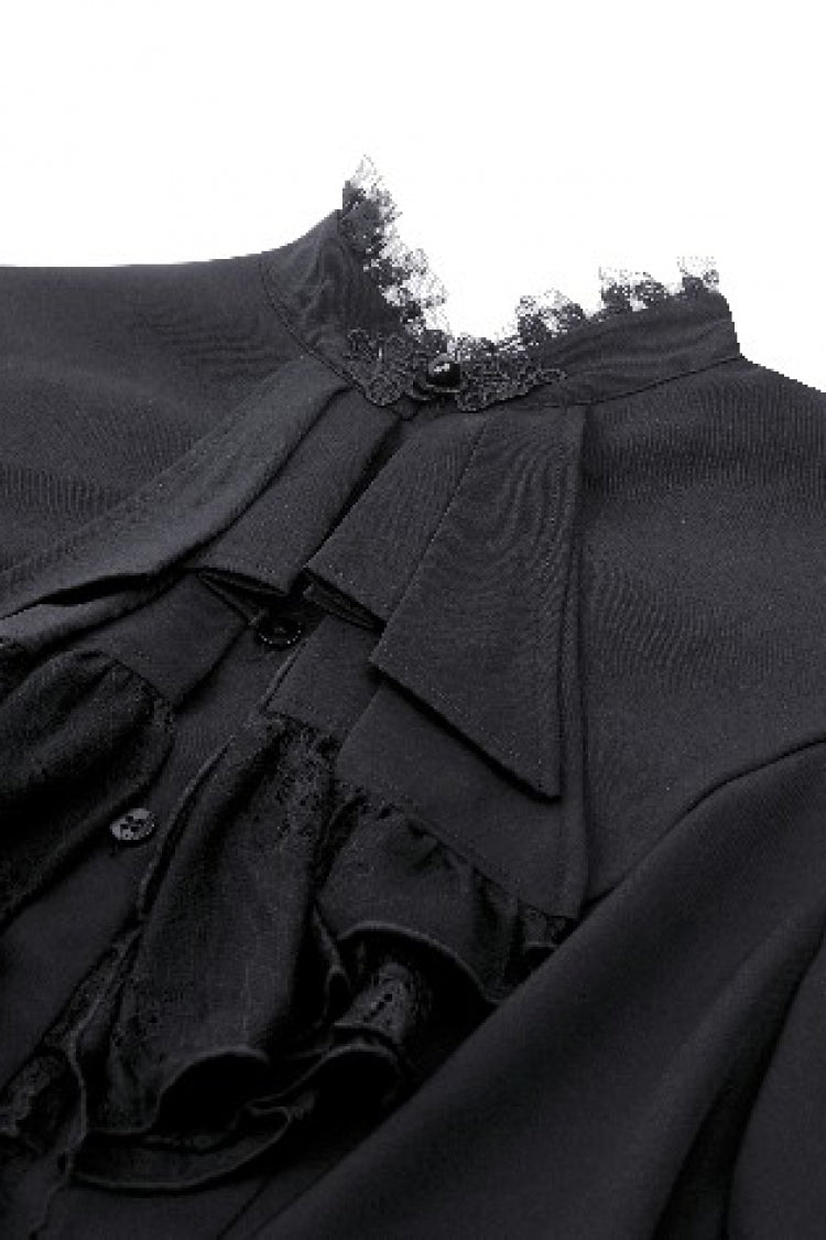 Multi-Layered Ruffled Stand Collar Long Flared Sleeve Gothic Blouse for Women Lace