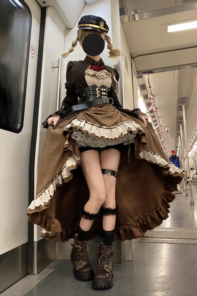 Cocoa Irregular Ruffle Punk Lolita Dress Ensemble