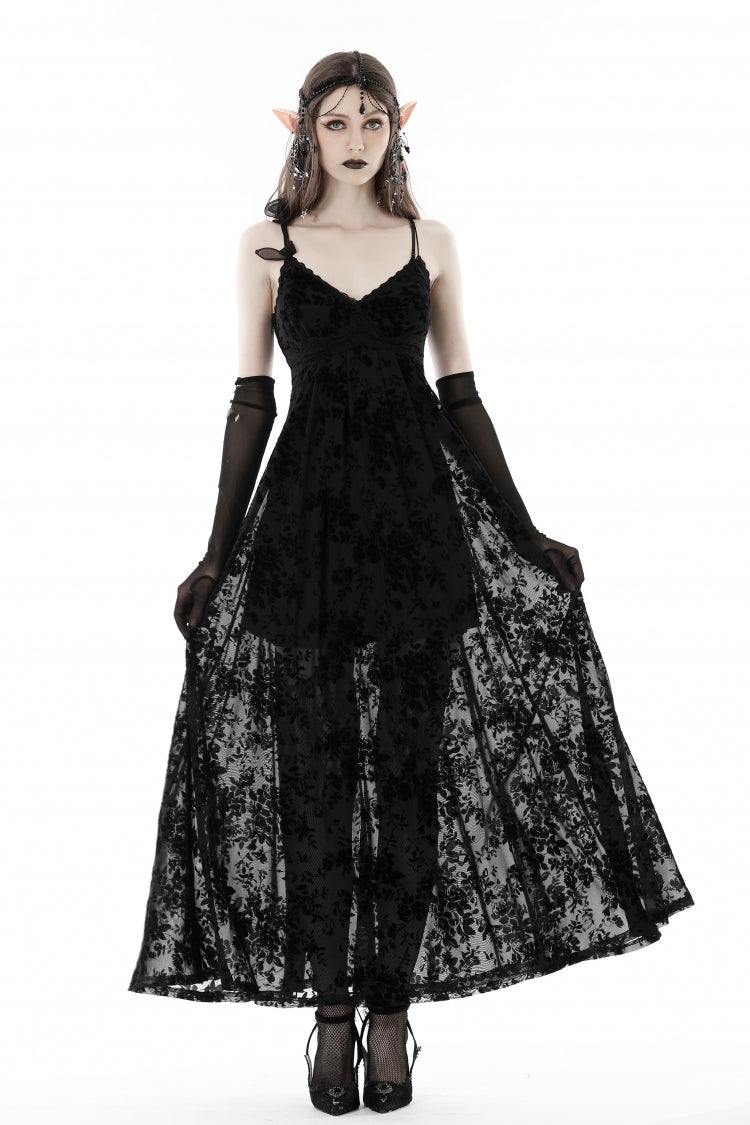 Sleeveless Lace Gothic Maxi Rose Slip Dress