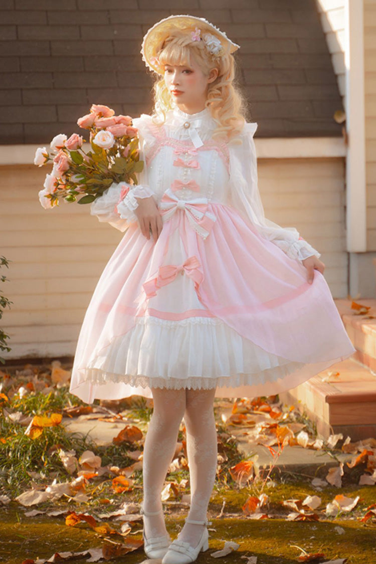 Blush Sleeveless Ruffle Cardigan Bow Lace Sweet Plus JSK Dress