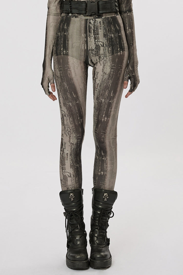 Form-Fitting Mesh Tie-Dye Steampunk Leggings for Women