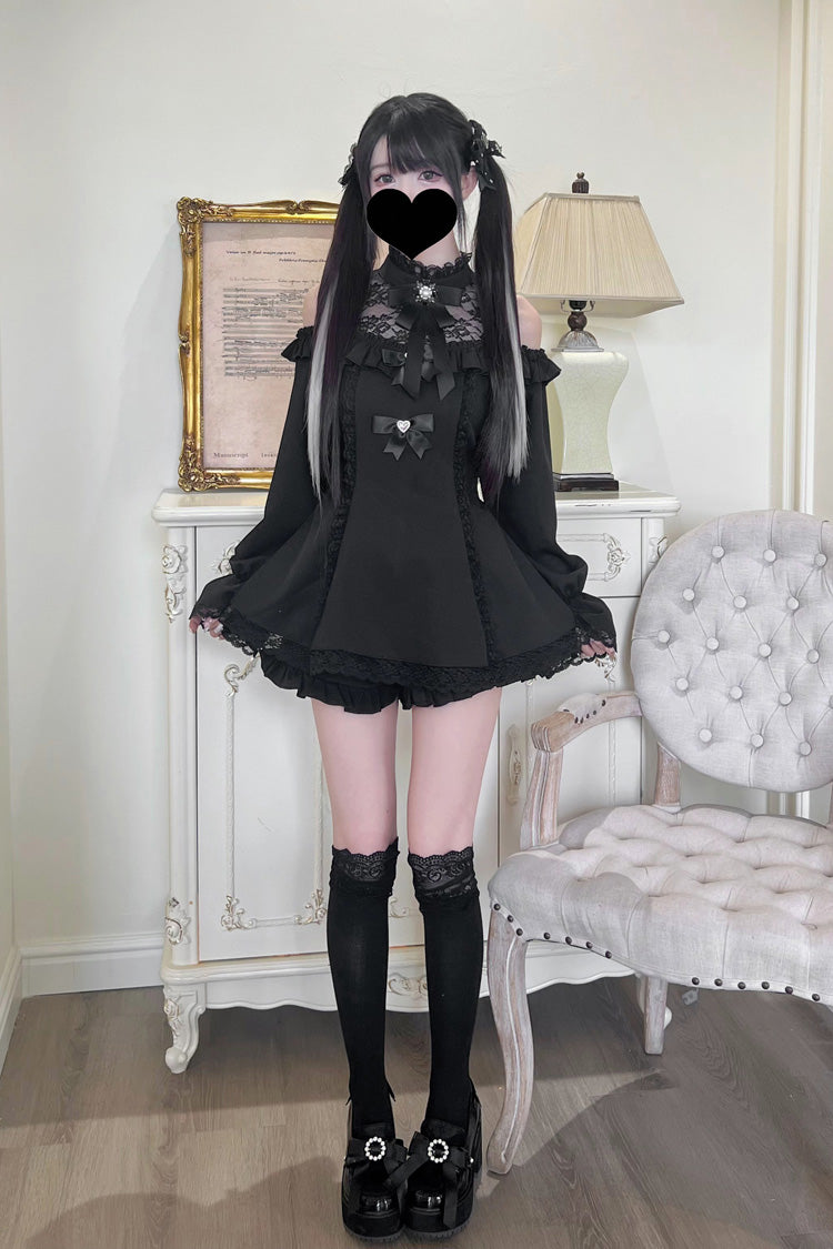 Halterneck Ruffle Bow Dress & Shorts - Jirai Kei Ensemble