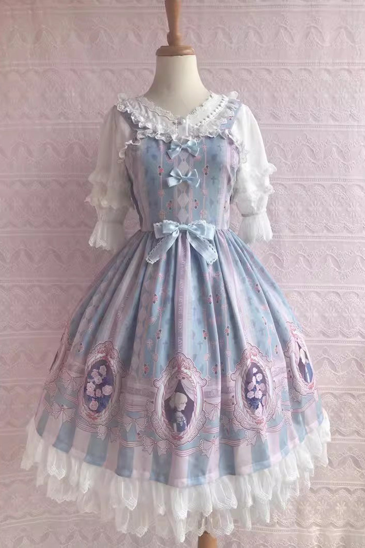 Rose Dream Print JSK Dress with Ruffle and Bow, Sweet Lolita