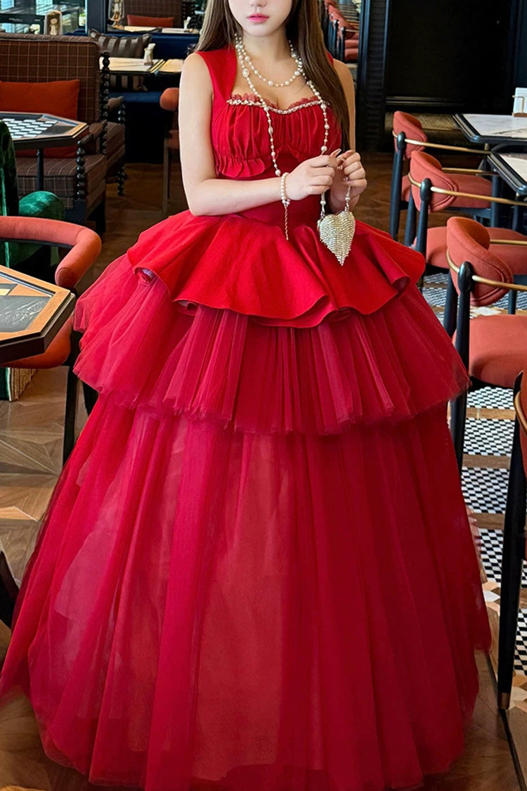 Square Collar Ballet Lolita Dress - Romantic Rose